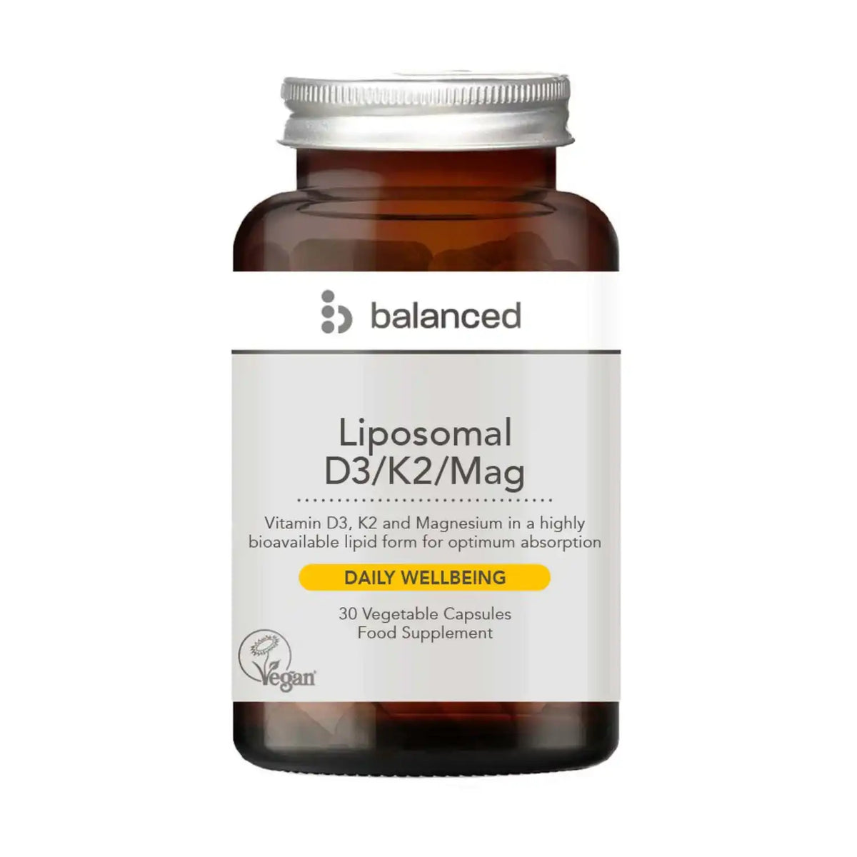 Balanced Liposomal D3/K2/Mag 30 Veggie Caps - Reusable Bottle